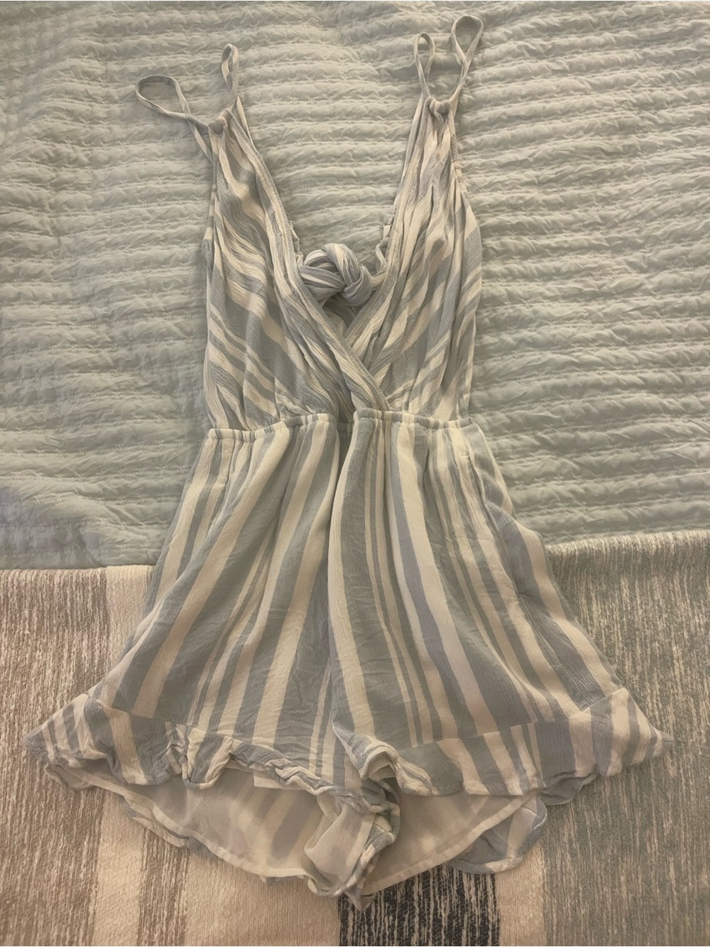 American Eagle Striped Sleeveless Romper in Light Blue & White